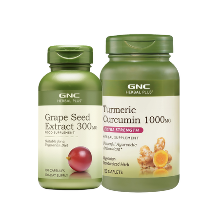 Turmeric Curcumin 1000mg 120 Caplets + Grape Seed Extract 300mg 100 Capsules Combined assembly