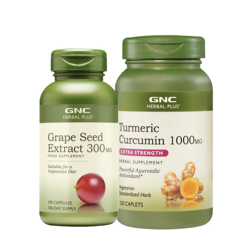 Turmeric Curcumin 1000mg 120 Caplets + Grape Seed Extract 300mg 100 Capsules Combined assembly